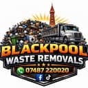 Blackpool Waste Removals logo with truck, waste pile and phone number